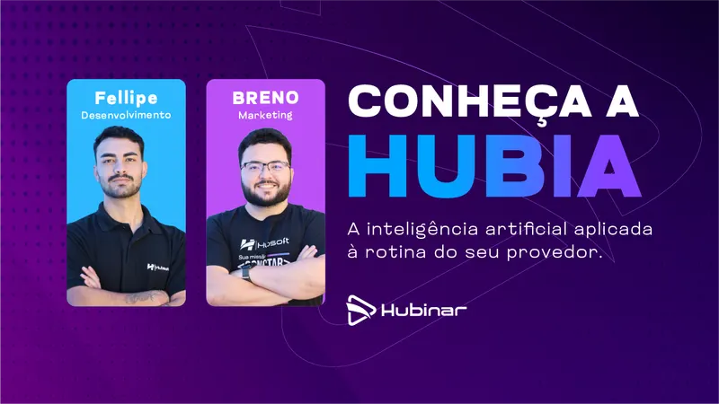 Convite para Hubinar de lançamento da HubIA, inteligência artificial nativa do ERP Hubsoft.