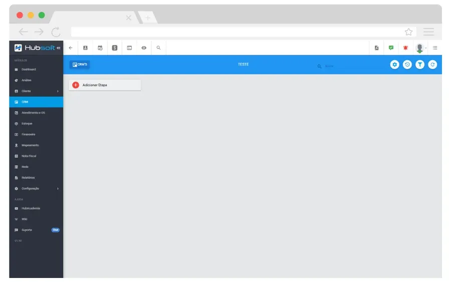Hubsoft screen: Create CRMs