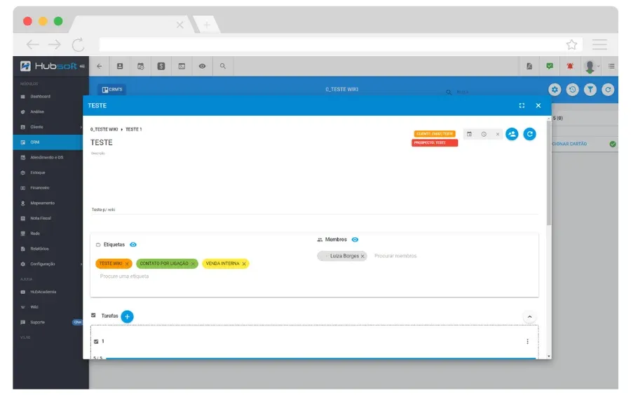 Hubsoft screen: CRM customization