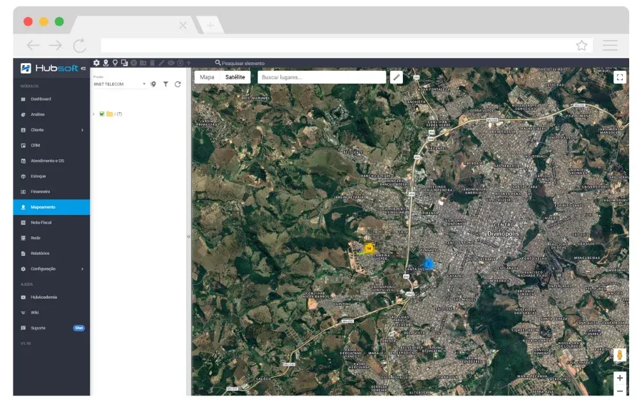 Hubsoft screen: Satellite view