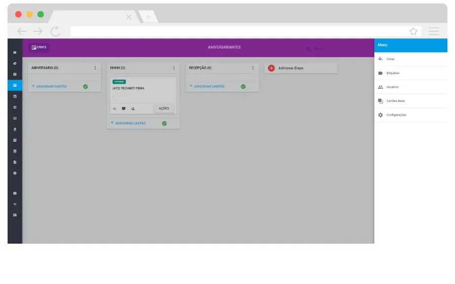 Hubsoft screen: Custom cards