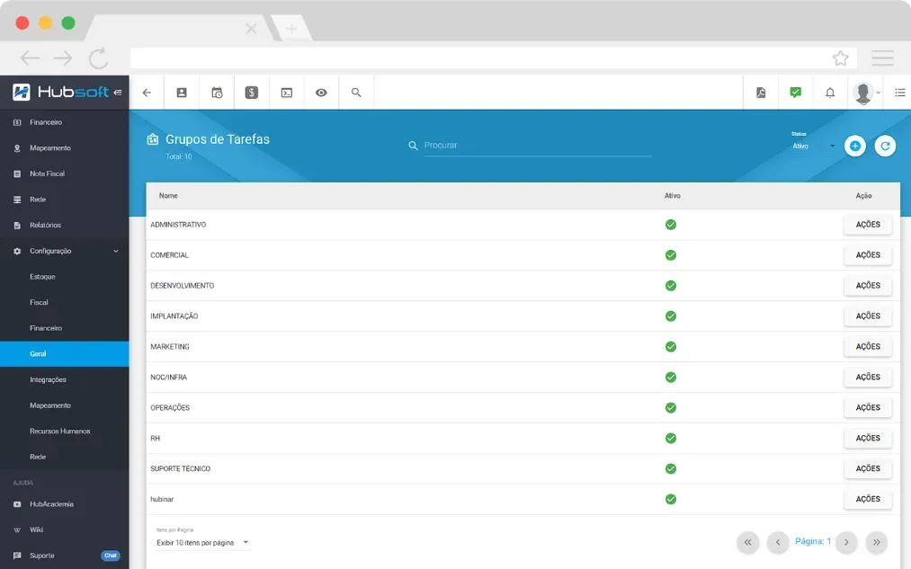Hubsoft screen: Task groups