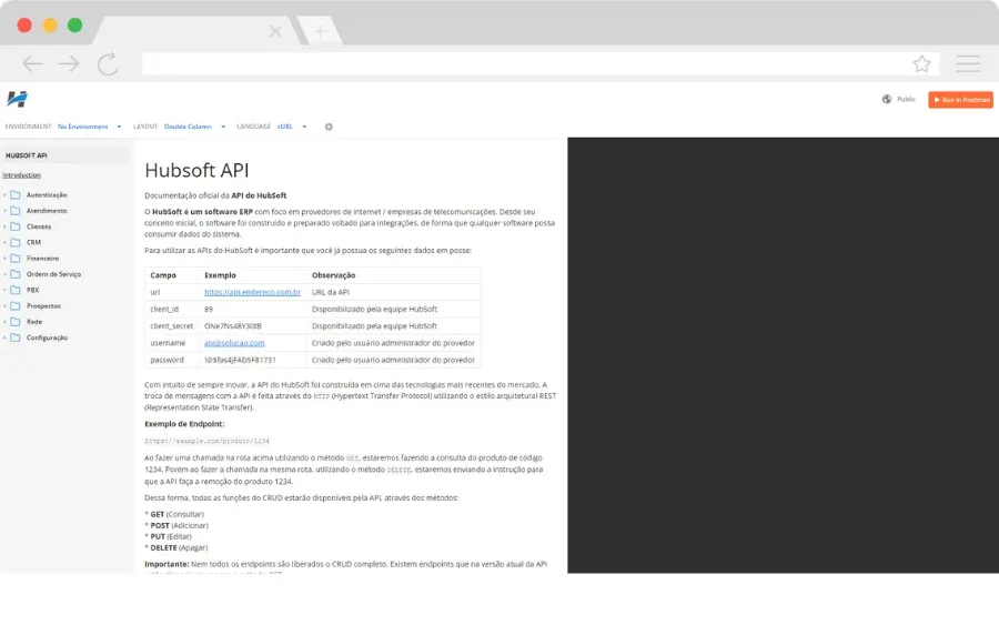 Documentação da API do Hubsoft