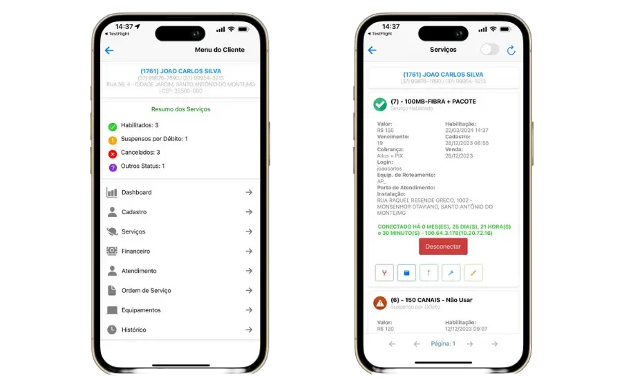 Customer lookup in the Hubsoft app