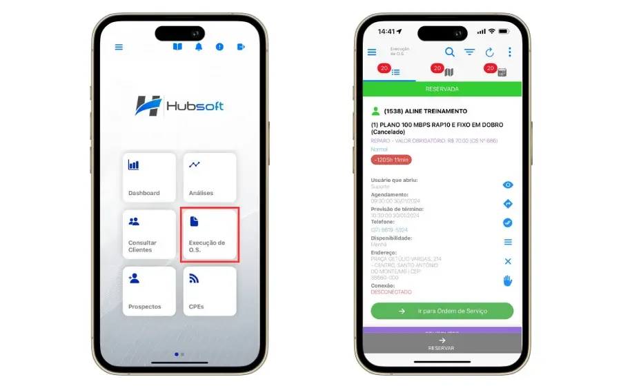 Work order execution in the Hubsoft app