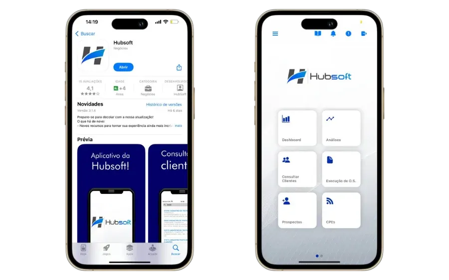 Hubsoft technician app screens