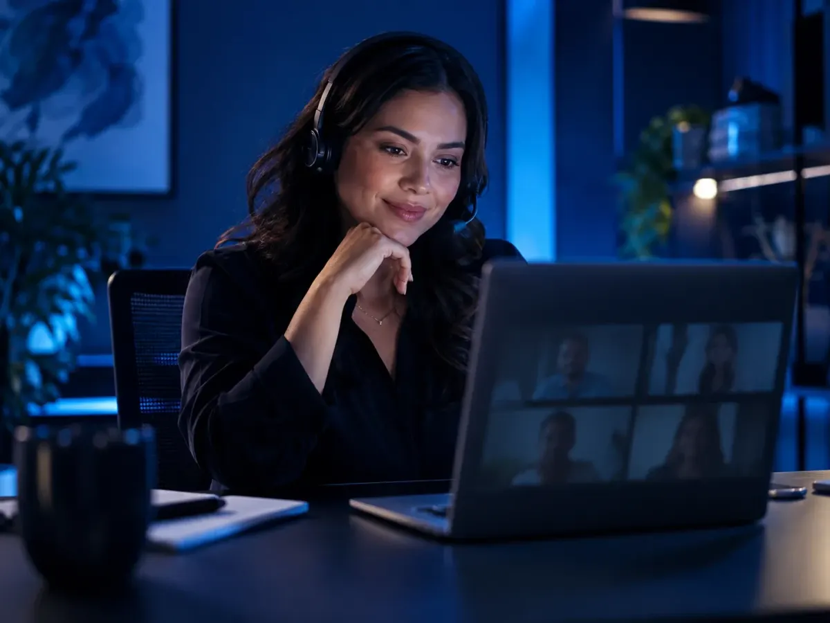 Customer relations professional listening to a client on a video call