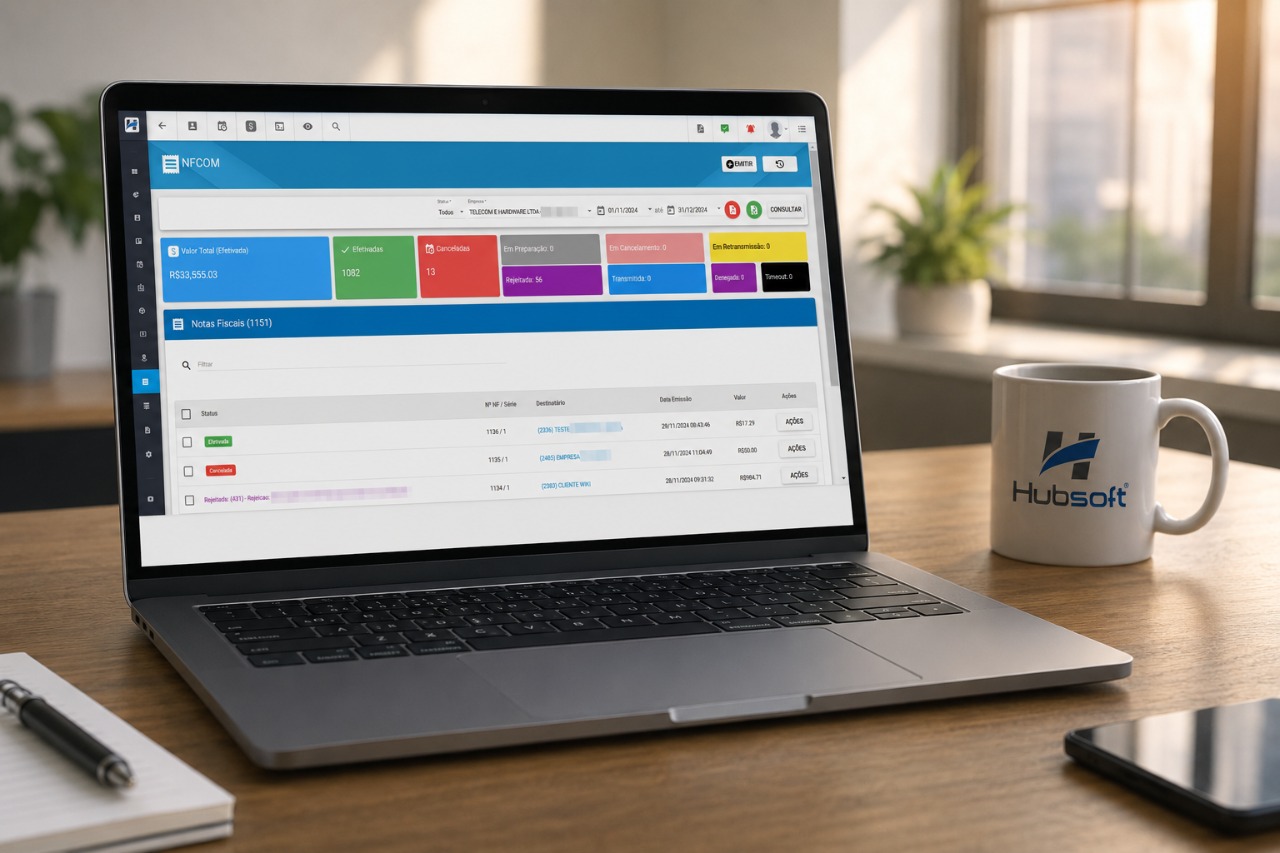 Plataforma Hubsoft em uso no dia a dia da operação do provedor de internet